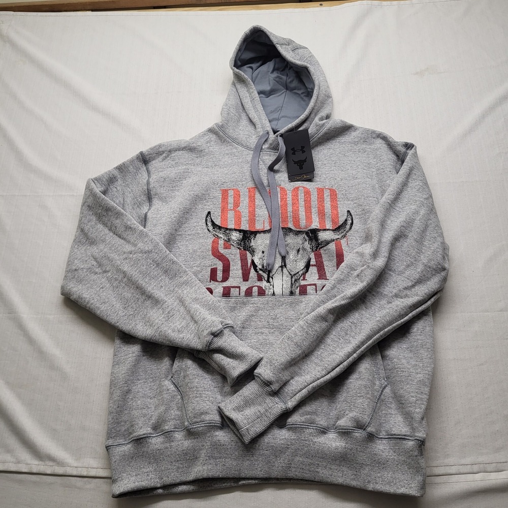 Under Armour Project Rock Sweatshirt Mens Medium Gray Lined Graphic Logo Hoodie
